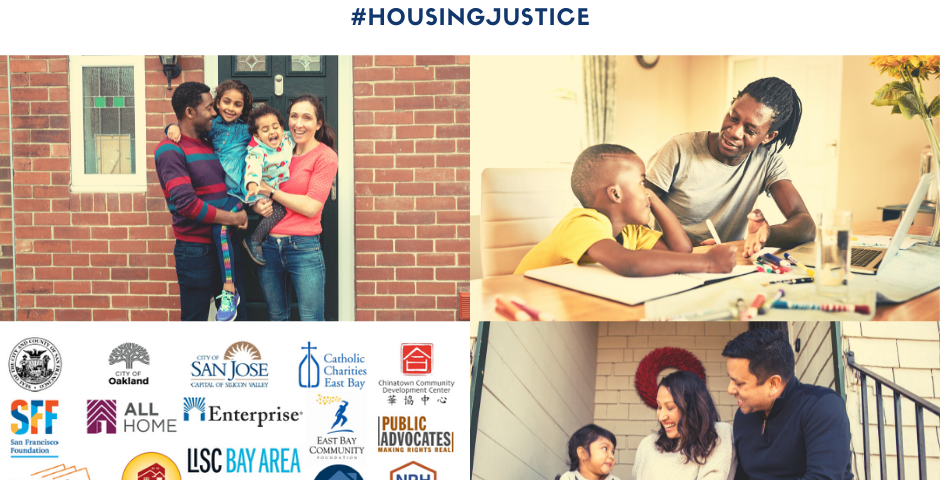 Group of four images together featuring families and logos of advocacy groups