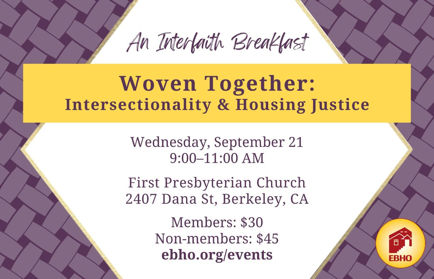 EBHO graphic for interfaith breakfast featuring event details
