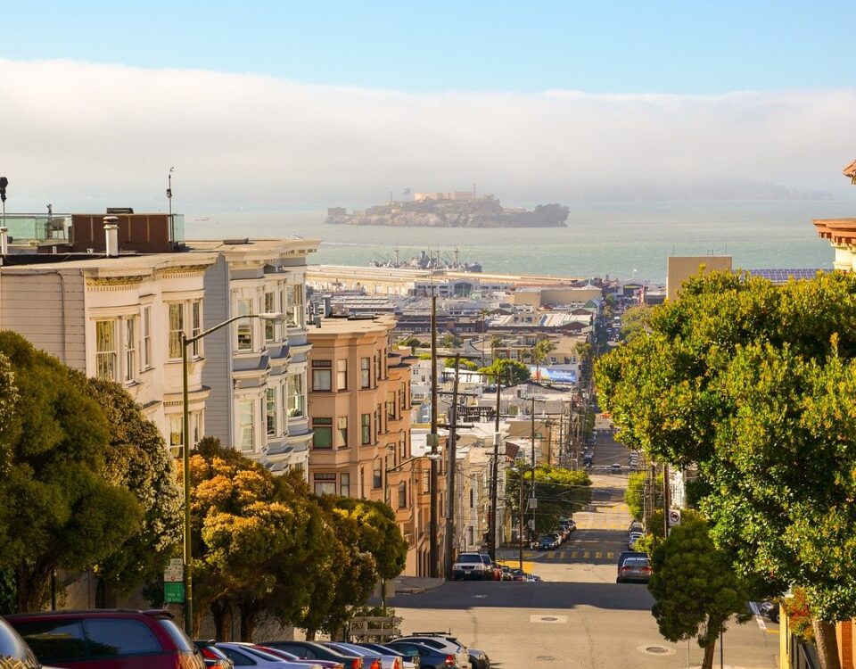 San Francisco skyline from a neighborhood in the city