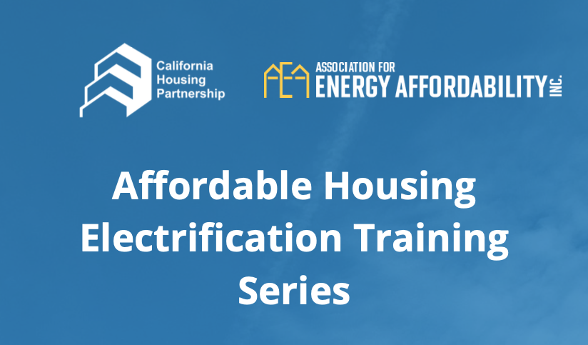 CHPC affordable housing electrification training series graphic